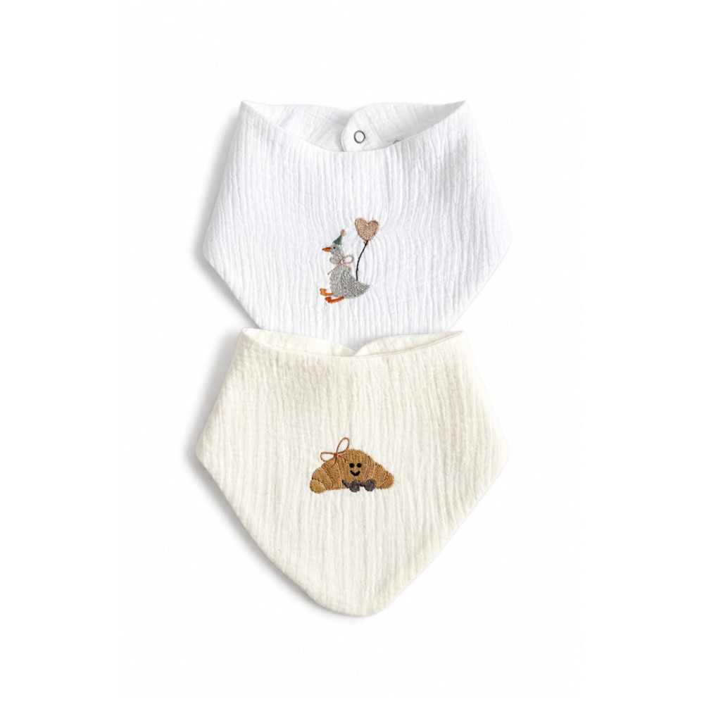 Twins Muslin Bib - слинявчики муслінові з вишивкою, 2 шт • Multicolor