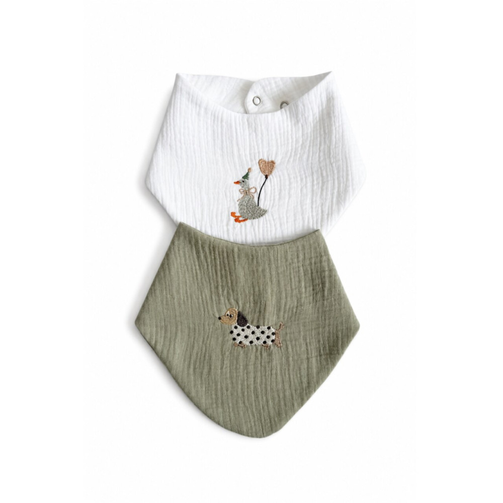 Twins Muslin Bib - слинявчики муслінові з вишивкою, 2 шт • Multicolor Twins Muslin Bib - слинявчики муслінові з вишивкою, 2 шт • Multicolor