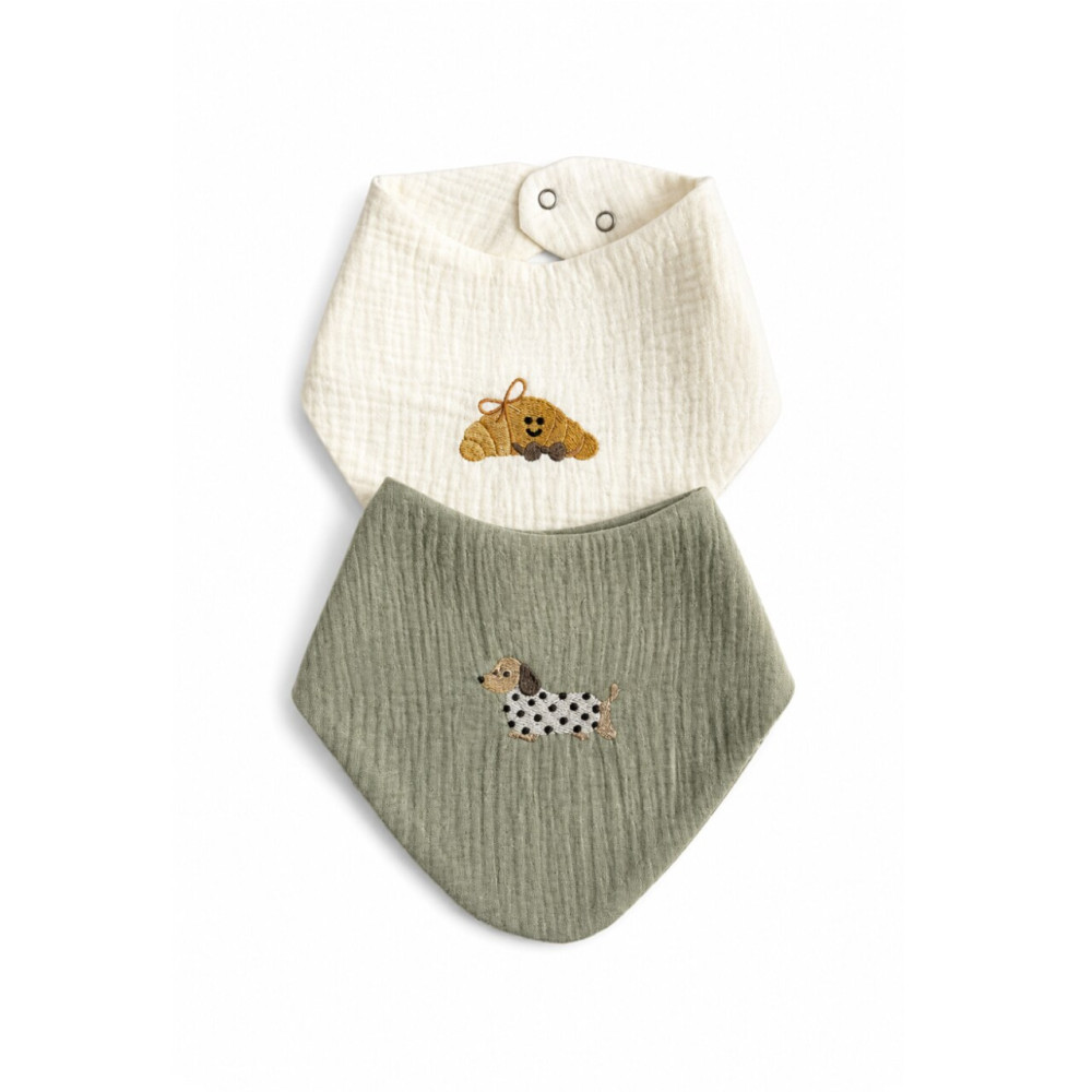Twins Muslin Bib - слинявчики муслінові з вишивкою, 2 шт • Multicolor Twins Muslin Bib - слинявчики муслінові з вишивкою, 2 шт • Multicolor