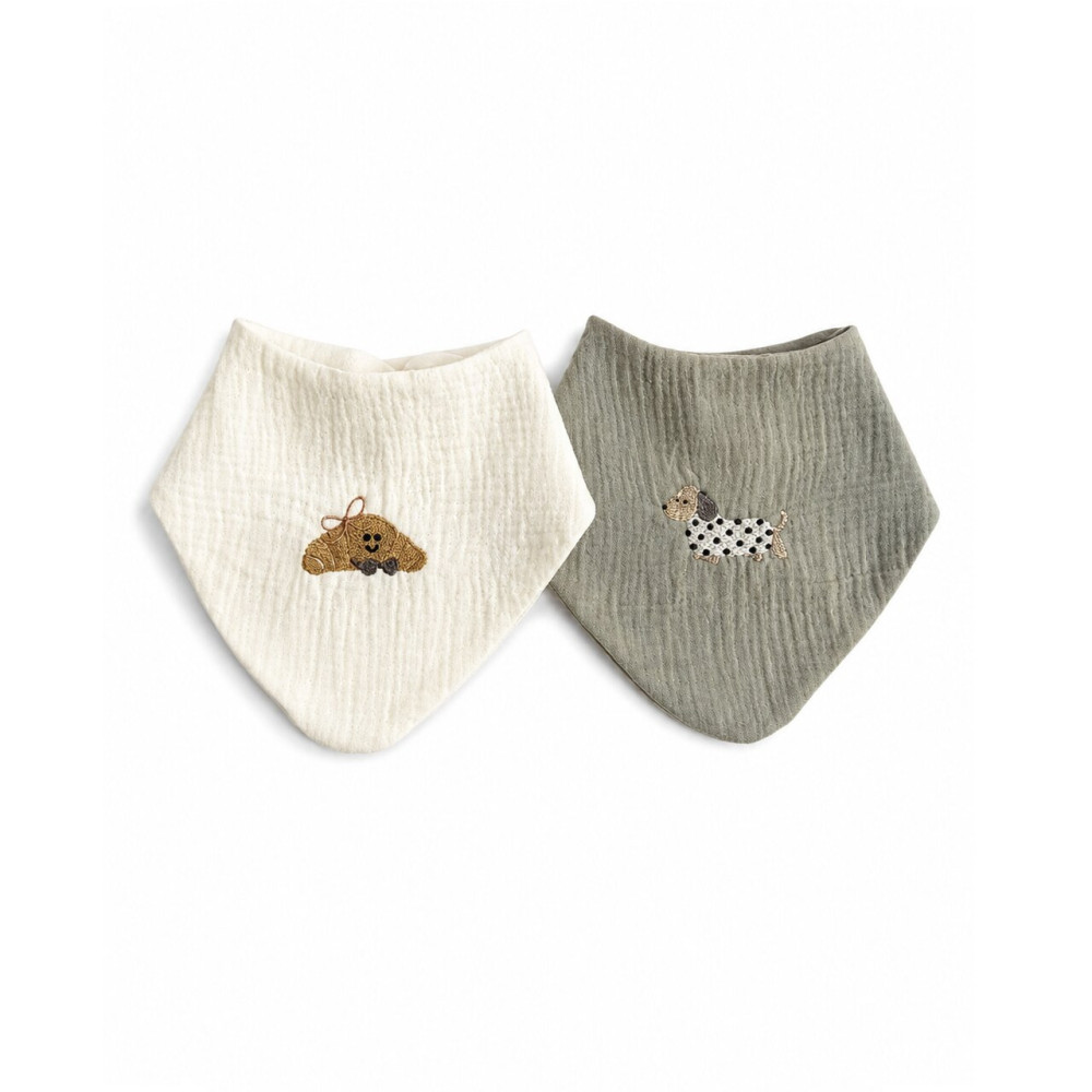 Twins Muslin Bib - слинявчики муслінові з вишивкою, 2 шт • Multicolor Twins Muslin Bib - слинявчики муслінові з вишивкою, 2 шт • Multicolor