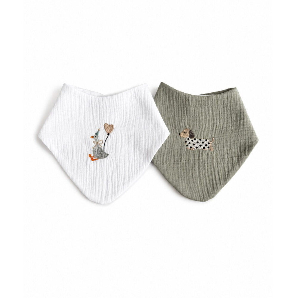 Twins Muslin Bib - слинявчики муслінові з вишивкою, 2 шт • Multicolor Twins Muslin Bib - слинявчики муслінові з вишивкою, 2 шт • Multicolor