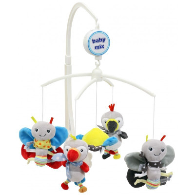 Baby Mix TK-475M - плюшевый механический мобиль на кроватку • Попугай и бабочка