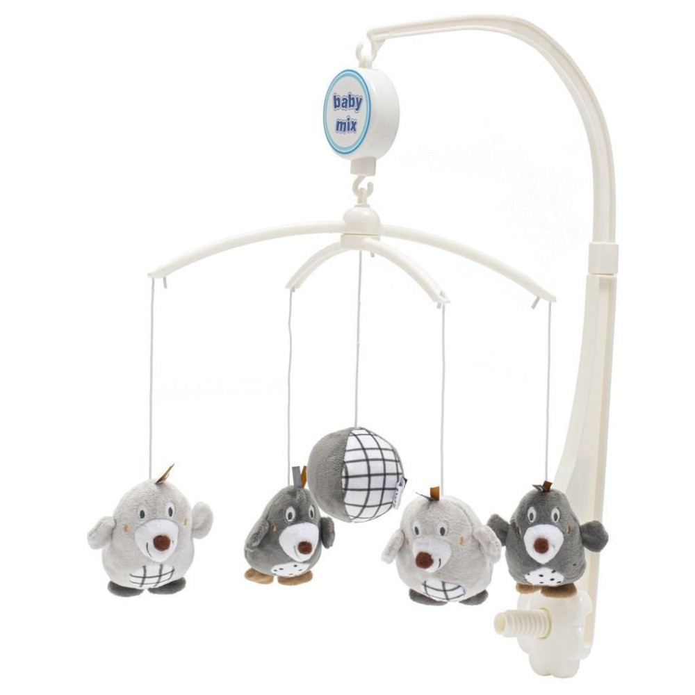 Baby Mix Кротики - механічний мобіль на ліжечко з плюшевими підвісками • White/grey