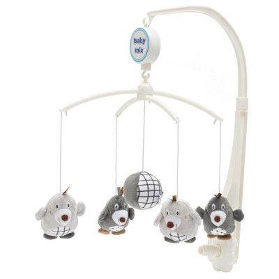 Baby Mix Кротики - механічний мобіль на ліжечко з плюшевими підвісками • White/grey