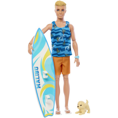 Barbie Кен Найкращий серфер - лялька Кен із дошкою для серфінгу та цуценям (HPT50)