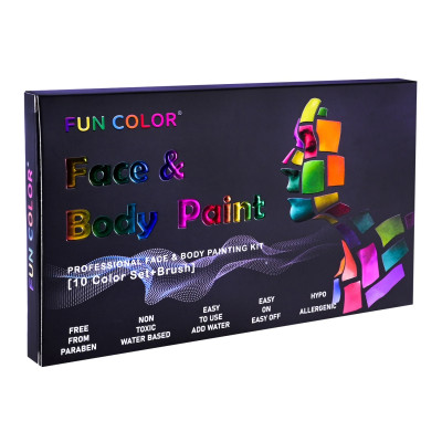 Fun Color Face & Body Paint - аквагрим на водній основі, 10 кольорів із пензликом (CN-119)
