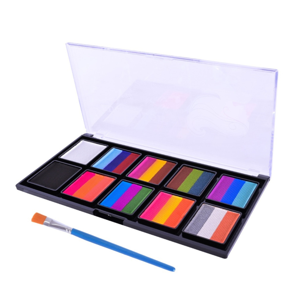 Fun Color Face & Body Paint - аквагрим на водной основе, 10 цветов с кисточкой (CN-119)