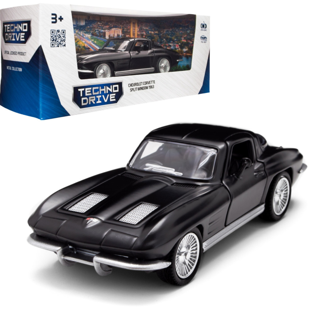 TechnoDrive Chevrolet Corvette Split Window 1963 - колекційна автомодель, матовий чорний (250411U)