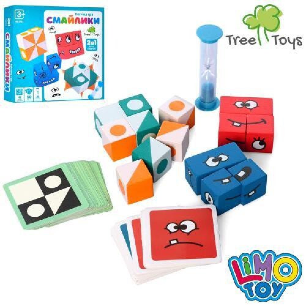Tree Toys Смайлики - дерев'яна настільна гра з кубиками, картками та пісочним годинником (MD 2733)