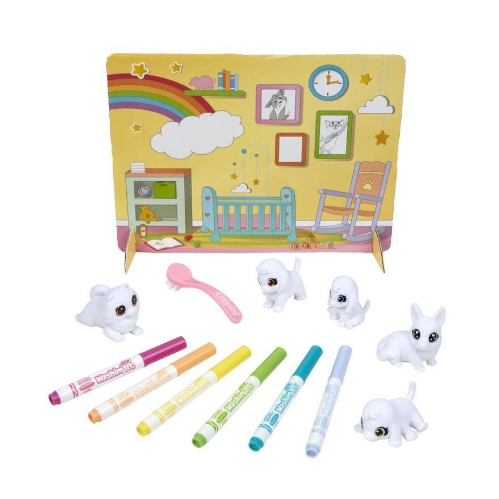 Crayola Washimals Домашні тваринки - набір для розфарбовування, 5 тваринок та 6 фломастерів (74-7516)