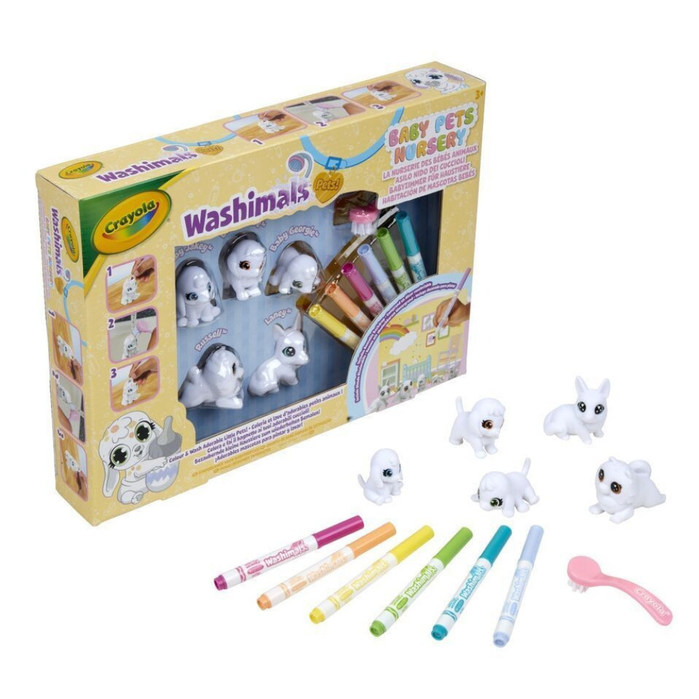 Crayola Washimals Домашні тваринки - набір для розфарбовування, 5 тваринок та 6 фломастерів (74-7516)