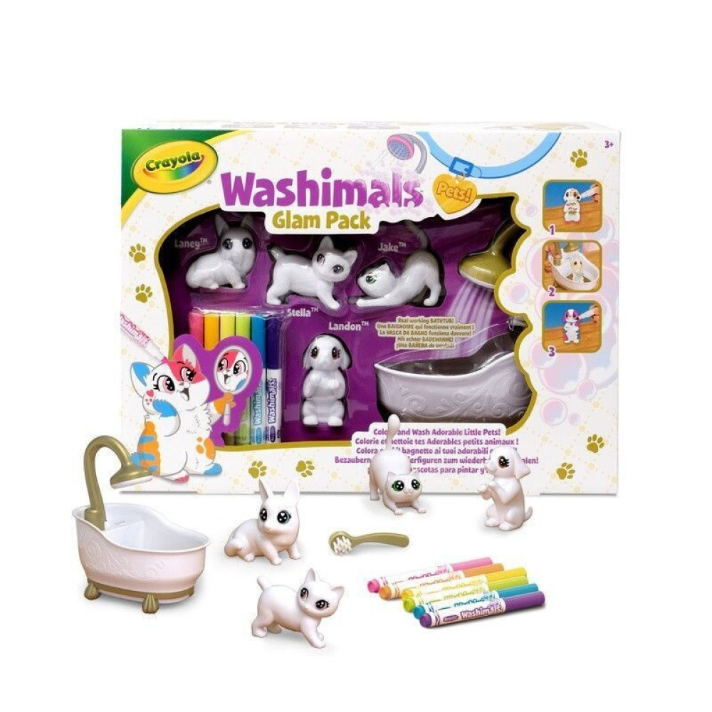 Crayola Washimals Гламурні улюбленці - набір для розфарбовування з ванною, 4 тваринки та 6 фломастерів (74-7453)