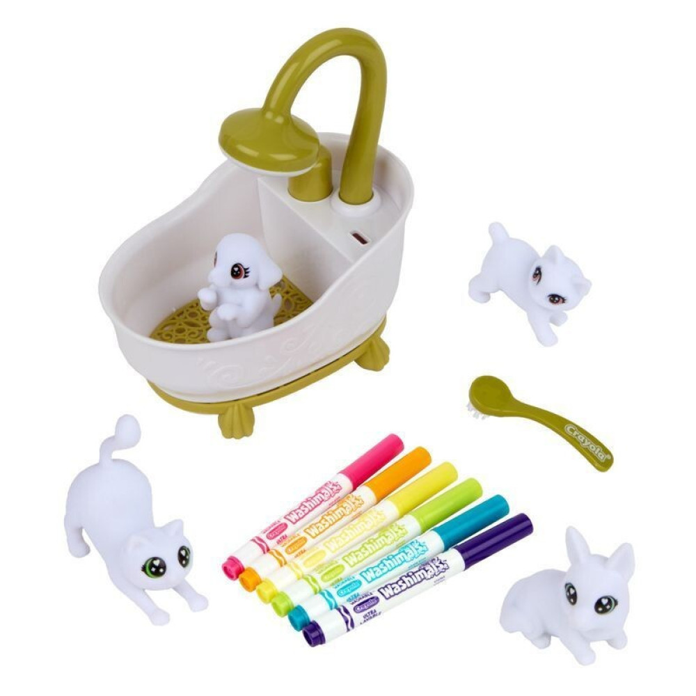 Crayola Washimals Гламурні улюбленці - набір для розфарбовування з ванною, 4 тваринки та 6 фломастерів (74-7453)