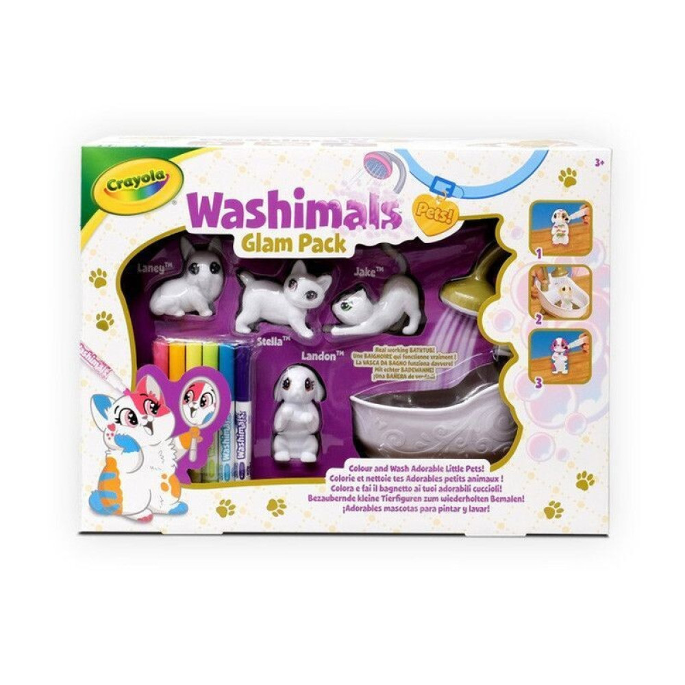 Crayola Washimals Гламурні улюбленці - набір для розфарбовування з ванною, 4 тваринки та 6 фломастерів (74-7453)