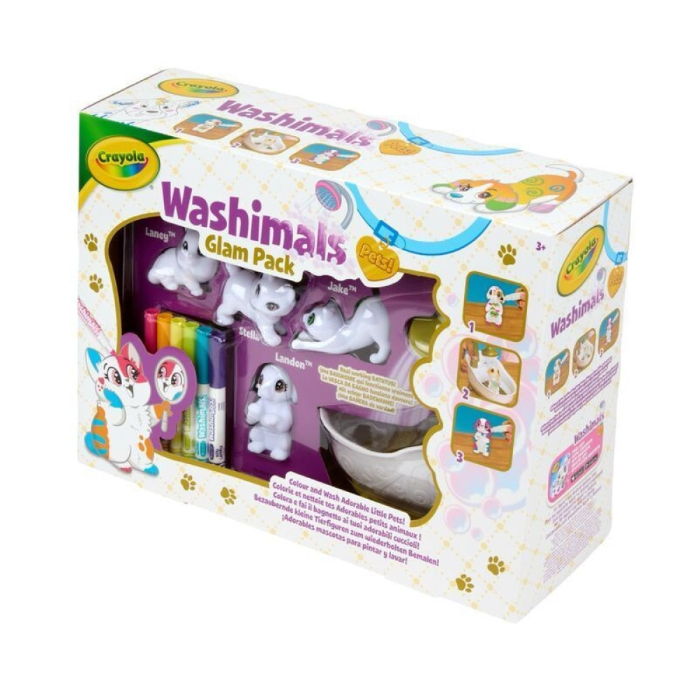 Crayola Washimals Гламурні улюбленці - набір для розфарбовування з ванною, 4 тваринки та 6 фломастерів (74-7453)