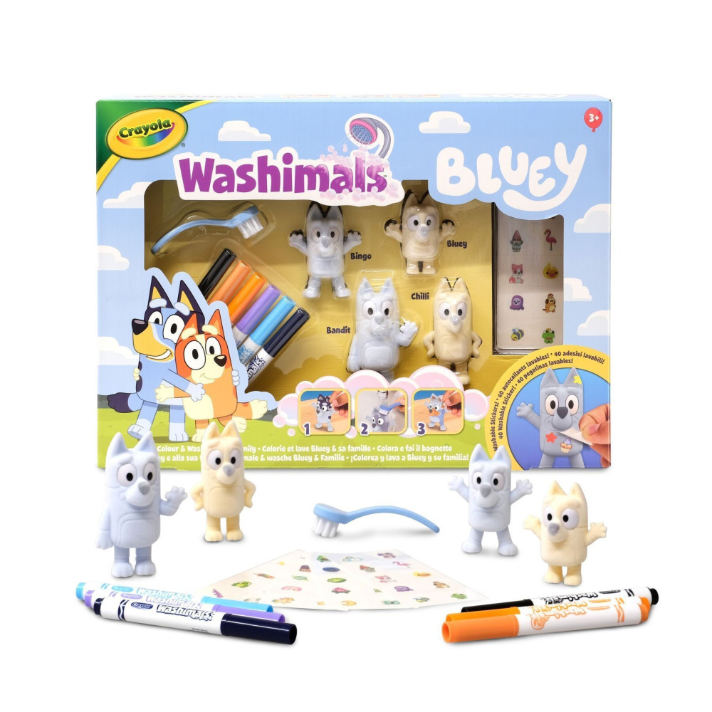 Crayola Washimals Bluey - набір для розфарбовування, 4 фігурки та 6 фломастерів (74-0253)