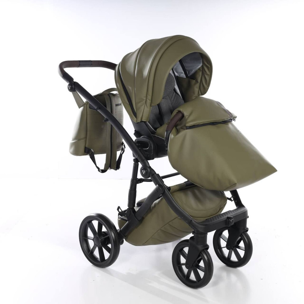 Junama Space Eco New - детская коляска 2в1 с отделкой экокожей • Khaki 03