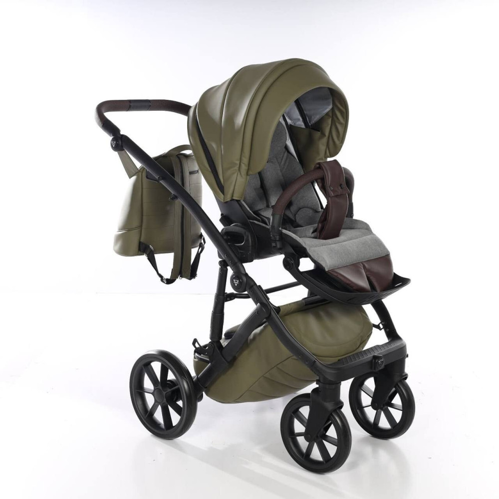 Junama Space Eco New - детская коляска 2в1 с отделкой экокожей • Khaki 03