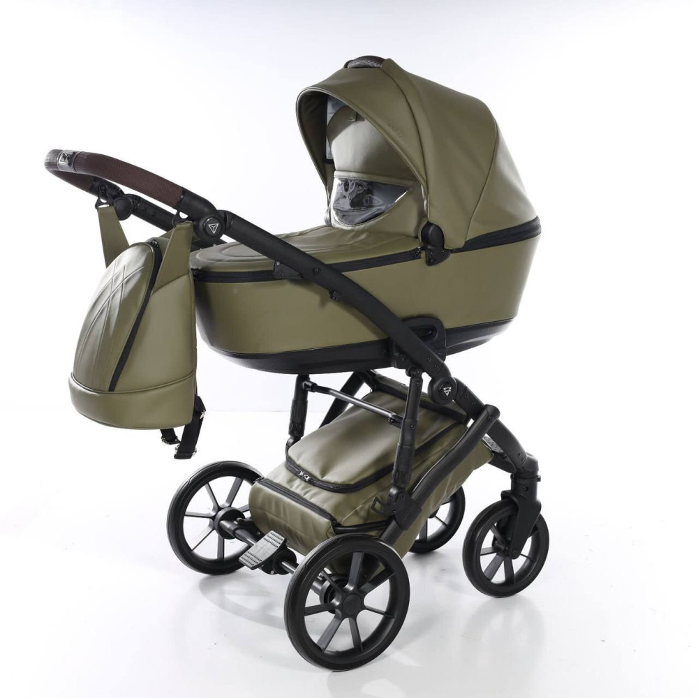 Junama Space Eco New - детская коляска 2в1 с отделкой экокожей • Khaki 03
