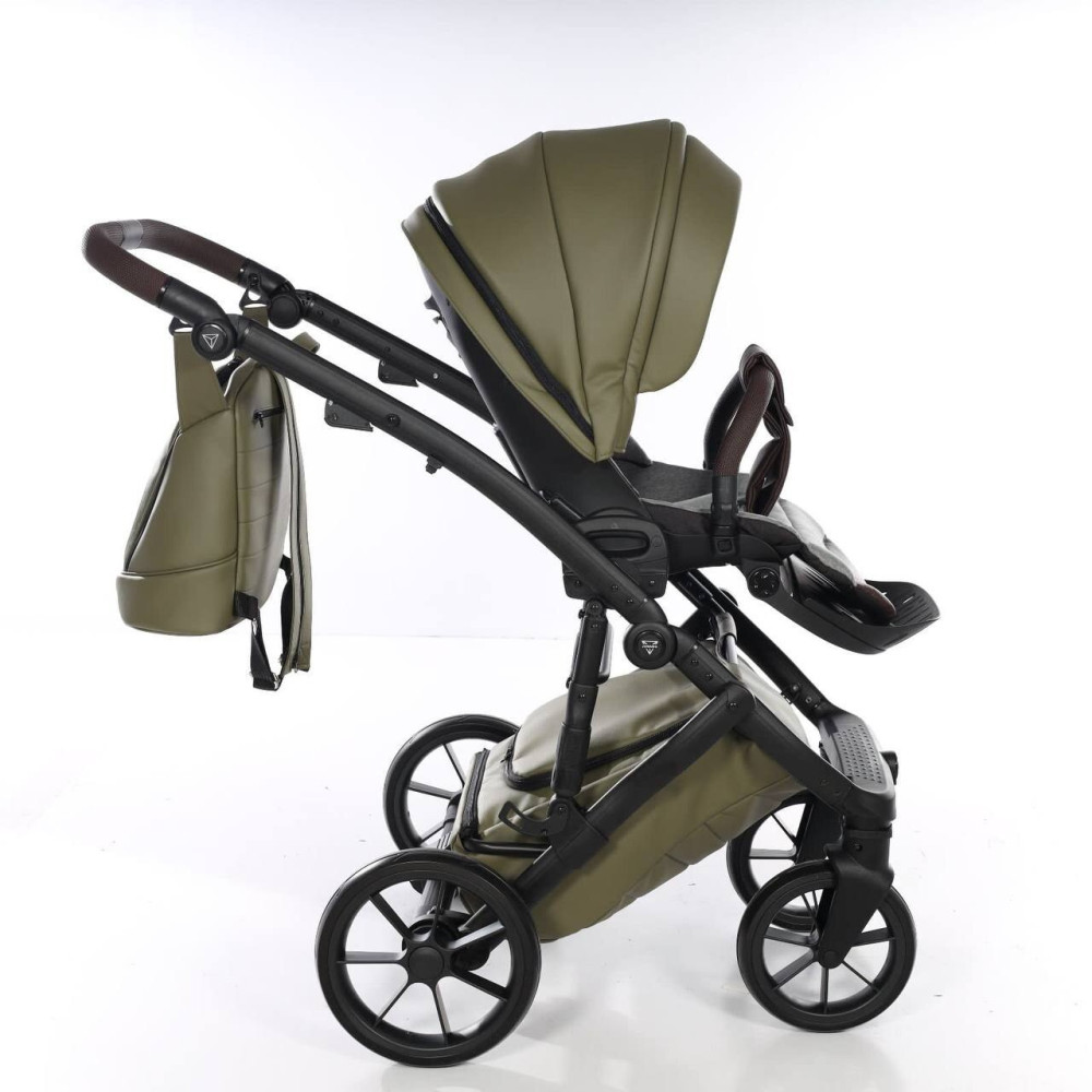 Junama Space Eco New - детская коляска 2в1 с отделкой экокожей • Khaki 03