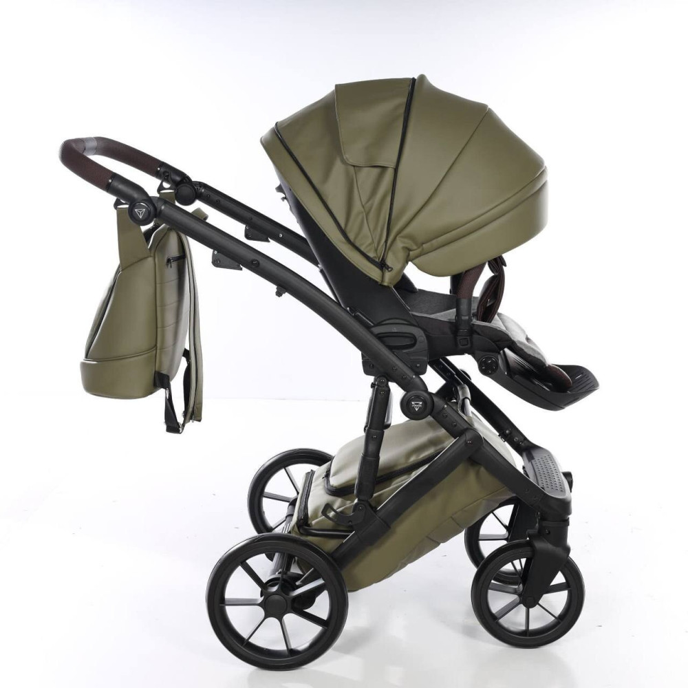 Junama Space Eco New - детская коляска 2в1 с отделкой экокожей • Khaki 03