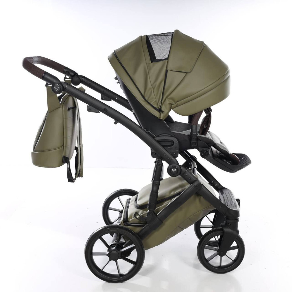 Junama Space Eco New - детская коляска 2в1 с отделкой экокожей • Khaki 03