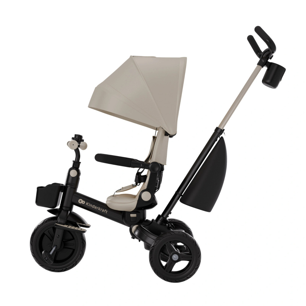 Kinderkraft Aveo 2 Plus - триколісний велосипед з великими колесами та можливістю реверсивного ходу (від 9 місяців до 5 років) • Beige (KRAVEO02BEG0000)