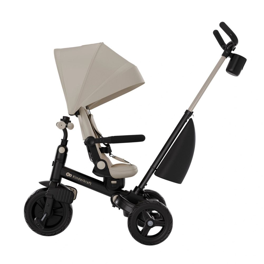 Kinderkraft Aveo 2 Plus - триколісний велосипед з великими колесами та можливістю реверсивного ходу (від 9 місяців до 5 років) • Beige (KRAVEO02BEG0000)