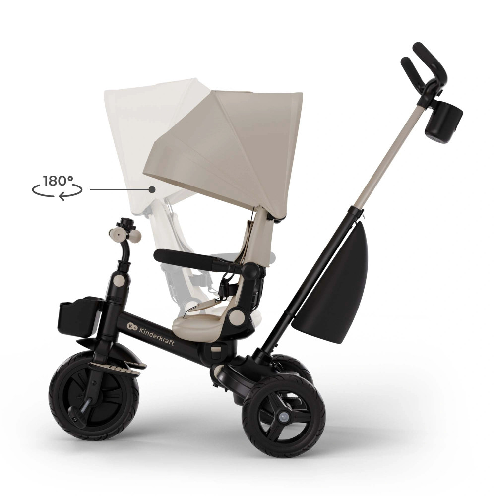 Kinderkraft Aveo 2 Plus - триколісний велосипед з великими колесами та можливістю реверсивного ходу (від 9 місяців до 5 років) • Beige (KRAVEO02BEG0000)