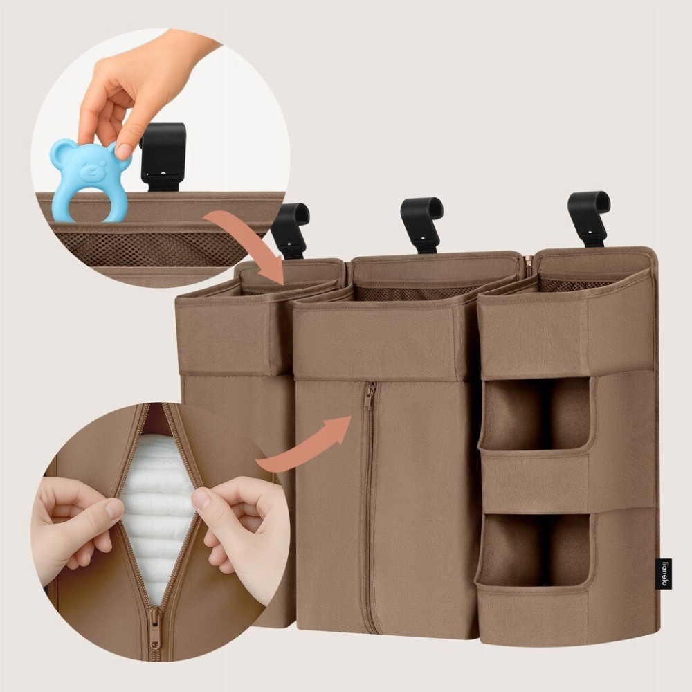 Lionelo SidePocket Large - підвісний органайзер для ліжечка 3 в 1 • Beige