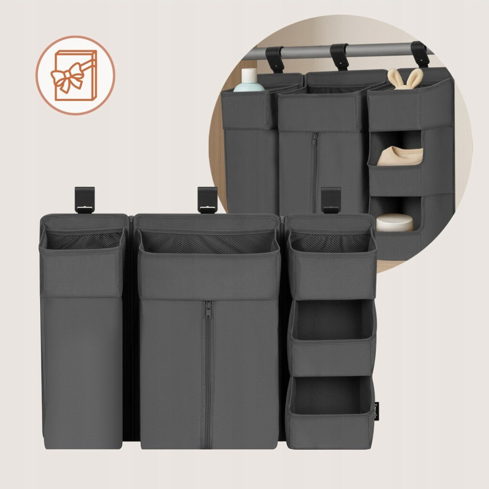 Lionelo SidePocket Large - підвісний органайзер для ліжечка 3 в 1 • Grey