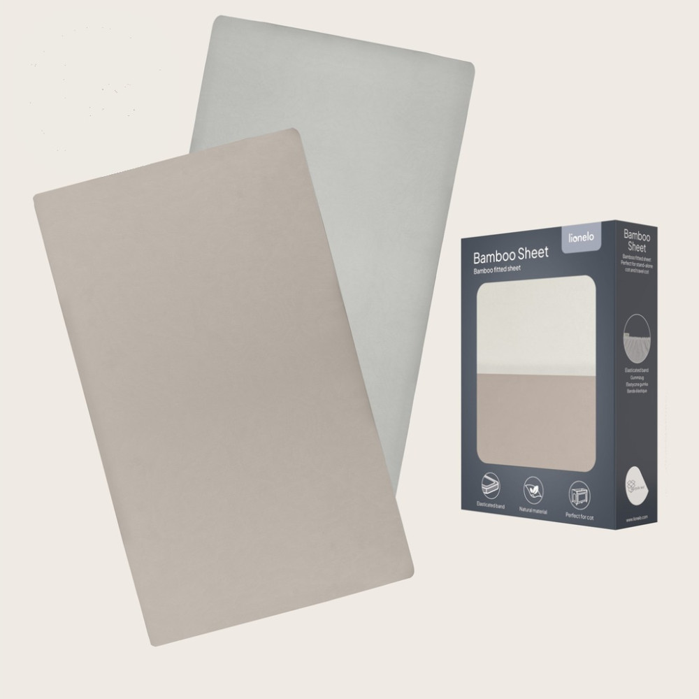 Lionelo Bamboo Sheet 118x60 - набір із 2 бамбукових простирадл на резинці для дорожнього ліжечка • Off White Beige