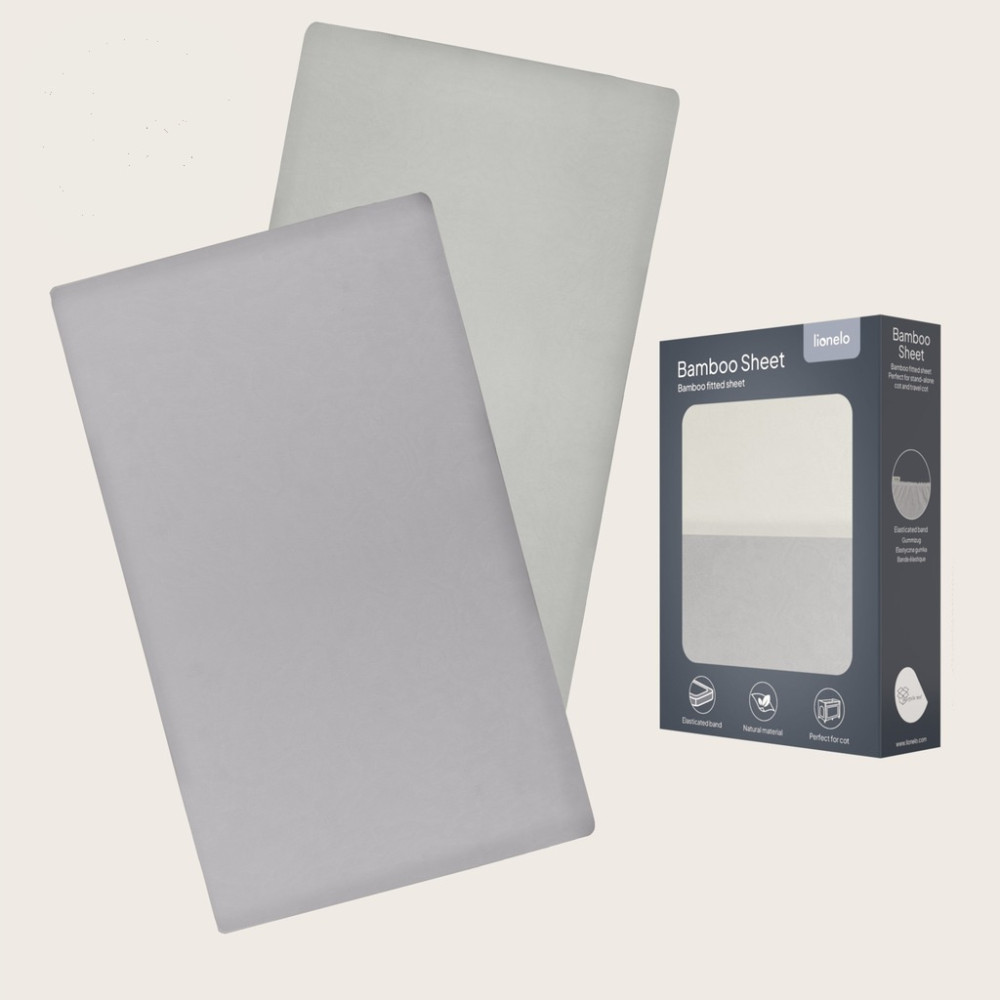 Lionelo Bamboo Sheet 118x60 - набір із 2 бамбукових простирадл на резинці для дорожнього ліжечка • Off White Grey