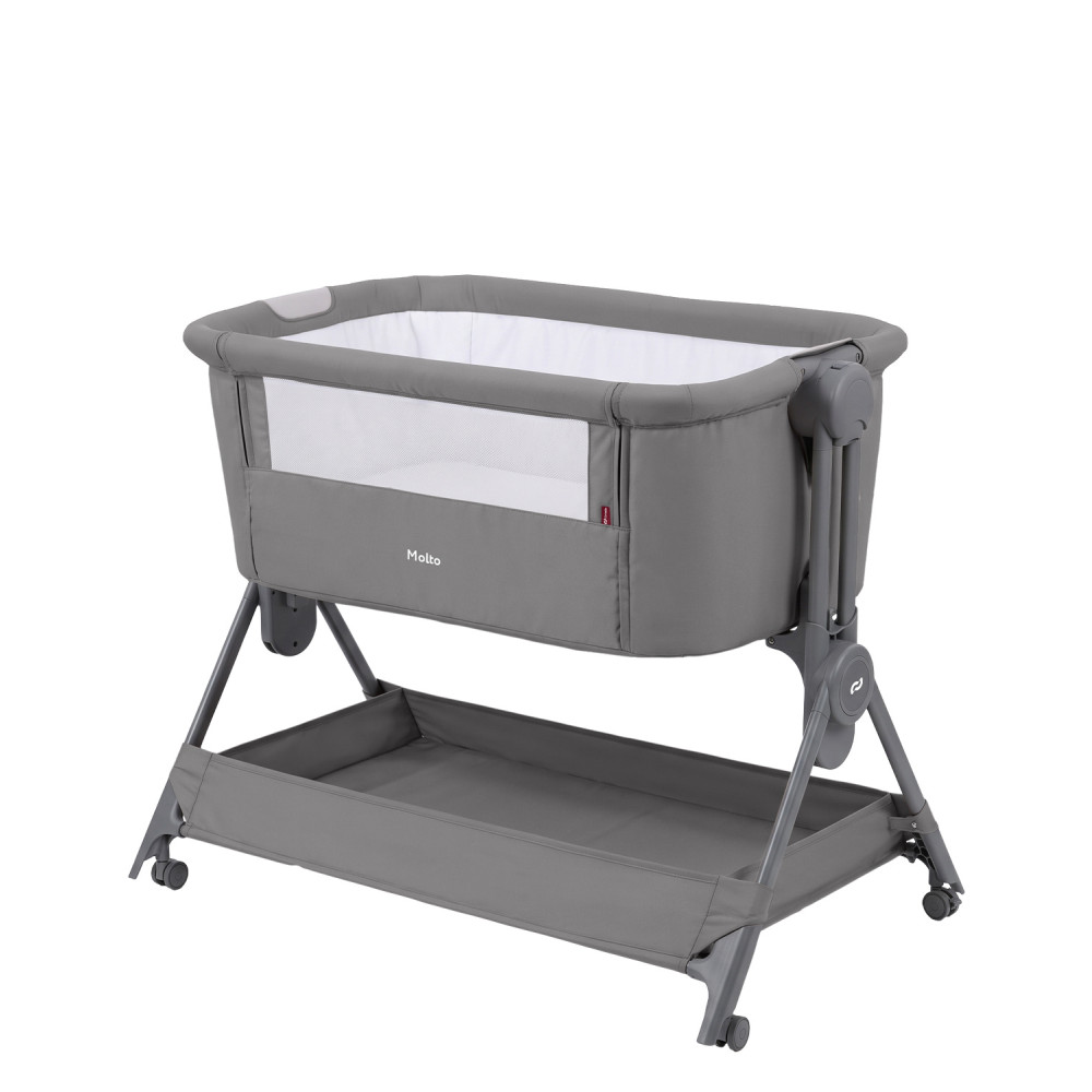 Carrello Molto CRL-15502 - приставне ліжечко з москітною сіткою та відкидним бортиком • Leviro Grey