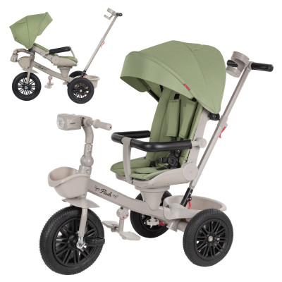 Tilly Flash T-3812 - детский трехколесный велосипед с родительской ручкой и поворотным сиденьем • Green