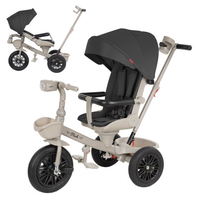Tilly Flash T-3812 - детский трехколесный велосипед с родительской ручкой и поворотным сиденьем • Black