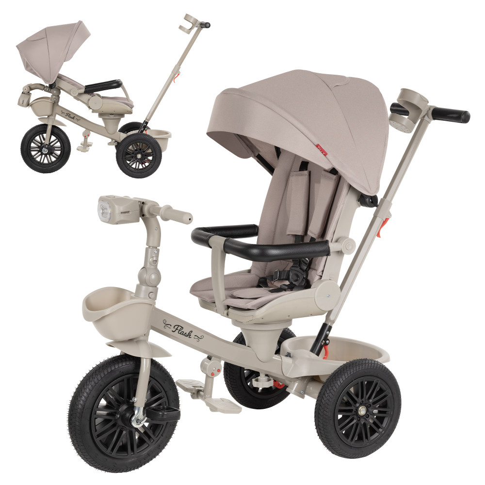 Tilly Flash T-3812 - дитячий триколісний велосипед з батьківською ручкою та поворотним сидінням • Grey