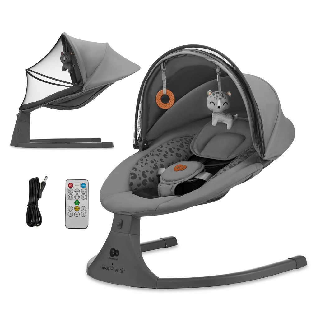 Kinderkraft Lumi 2 - електричний шезлонг-гойдалка з таймером, мелодіями, пультом і панеллю управління • Dark Grey (KBLUMI02DGR0000)