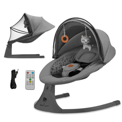Kinderkraft Lumi 2 - електричний шезлонг-гойдалка з таймером, мелодіями, пультом і панеллю управління • Dark Grey (KBLUMI02DGR0000)