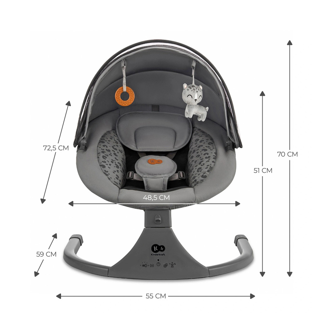 Kinderkraft Lumi 2 - електричний шезлонг-гойдалка з таймером, мелодіями, пультом і панеллю управління • Dark Grey (KBLUMI02DGR0000)
