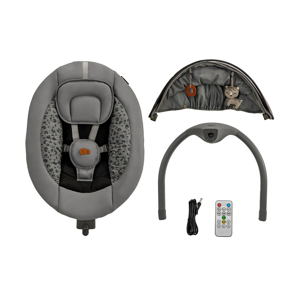 Kinderkraft Lumi 2 - електричний шезлонг-гойдалка з таймером, мелодіями, пультом і панеллю управління • Dark Grey (KBLUMI02DGR0000)
