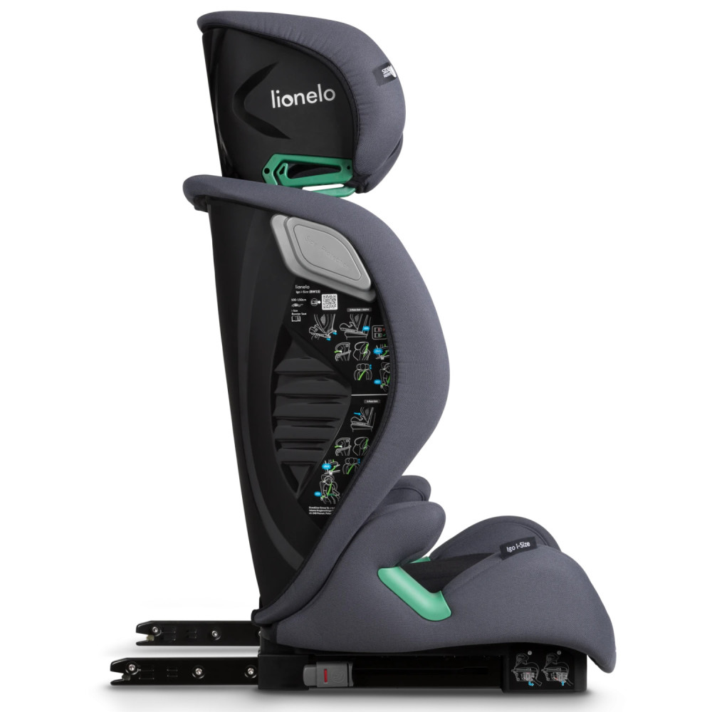 Lionelo Igo i-Size - автокрісло для дітей (від 3 до 12 років / 100 - 150 см), трансформується в бустер, додатковий бічний захист • Grey Graphite