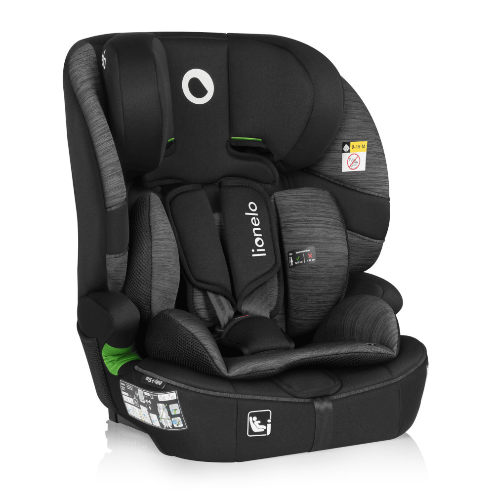 Lionelo Billy i-Size - автокресло для ребенка (76-150 см), система крепления Isofix и TopTether или автомобильный ремень • Black Grey