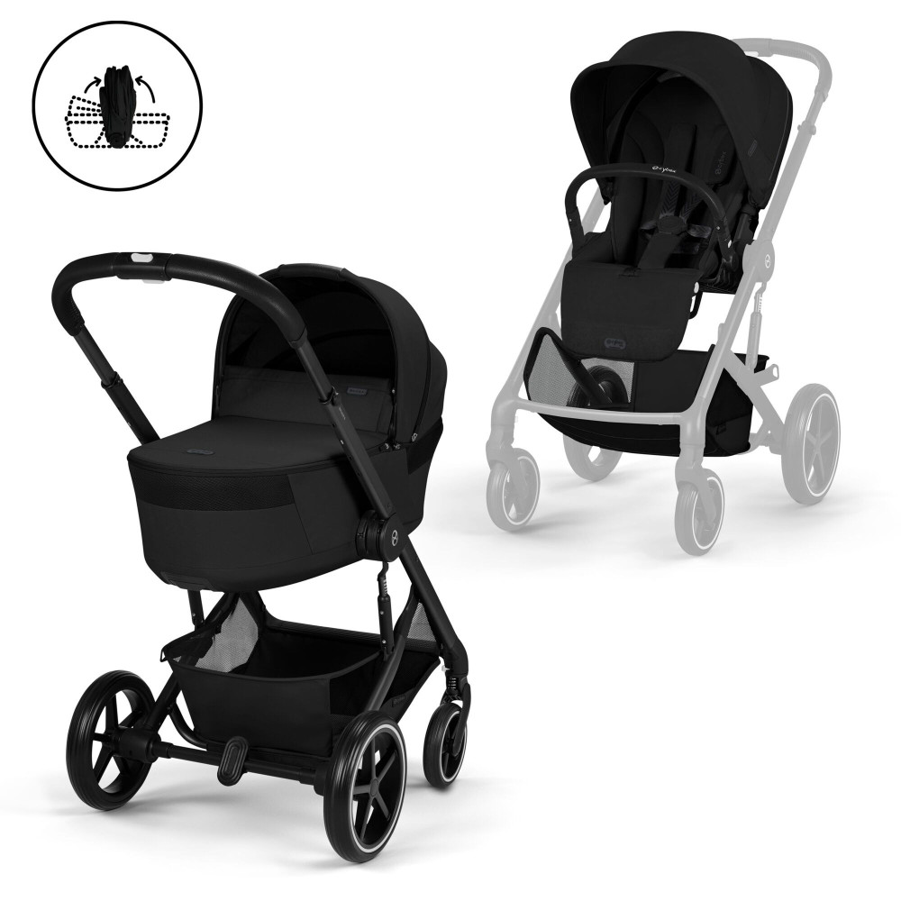 Cybex Balios S Lux 2026 - дитяча коляска 2в1 зі складаною люлькою Fold Lux, всесезонний візок з великими колесами, кошик до 10 кг • BLK Moon Black