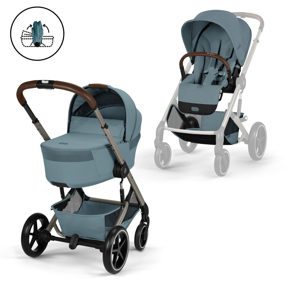 Cybex Balios S Lux 2026 - дитяча коляска 2в1 зі складаною люлькою Fold Lux, всесезонний візок з великими колесами, кошик до 10 кг • TPE Stormy Blue