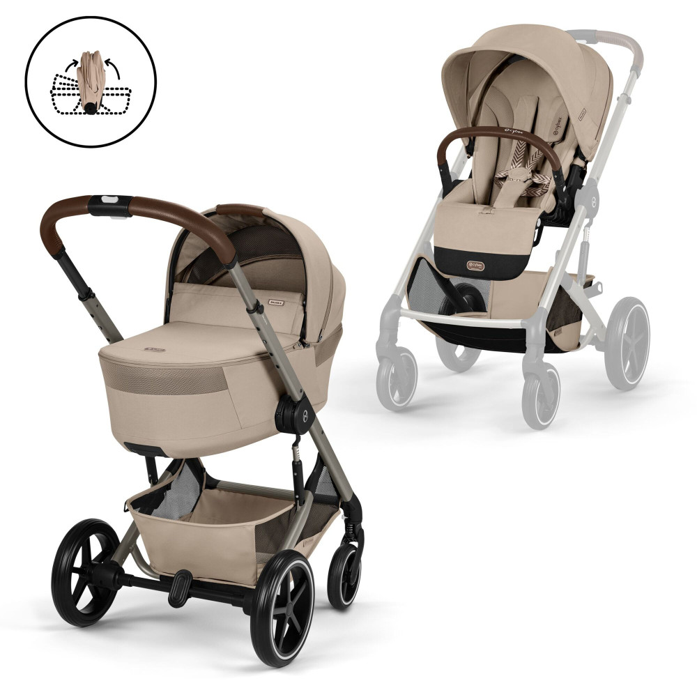Cybex Balios S Lux 2026 - дитяча коляска 2в1 зі складаною люлькою Fold Lux, всесезонний візок з великими колесами, кошик до 10 кг • TPE Almond Beige