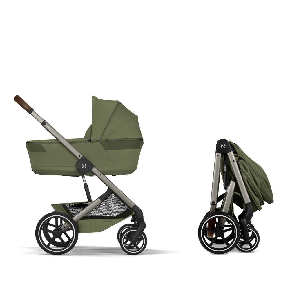 Cybex Balios S Lux 2026 - дитяча коляска 2в1 зі складаною люлькою Fold Lux, всесезонний візок з великими колесами, кошик до 10 кг • TPE Moss Green
