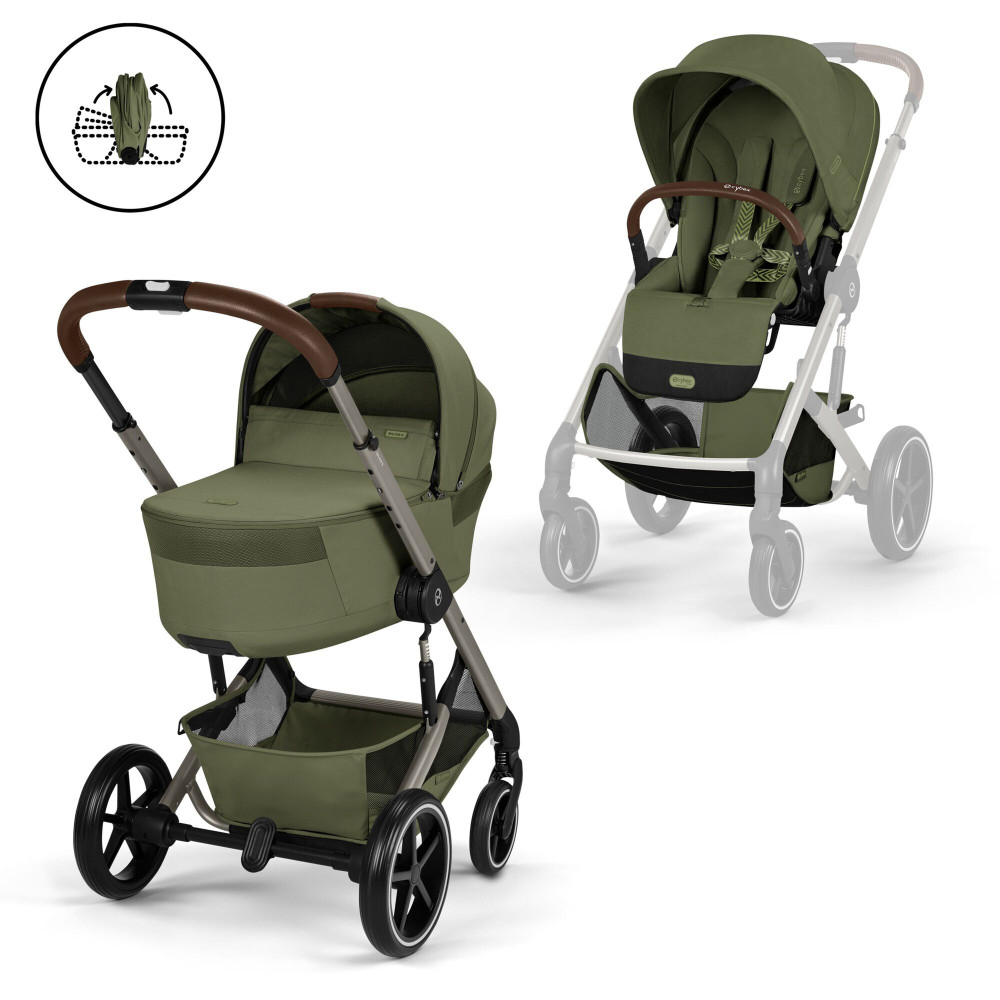Cybex Balios S Lux 2026 - дитяча коляска 2в1 зі складаною люлькою Fold Lux, всесезонний візок з великими колесами, кошик до 10 кг • TPE Moss Green