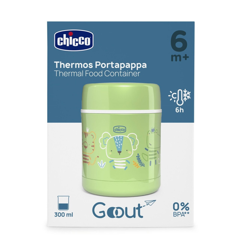Chicco Goout Термос 300 мл - термос для дитячого харчування зі сталі, тепло до 6 годин, широке горлечко • Салатовий