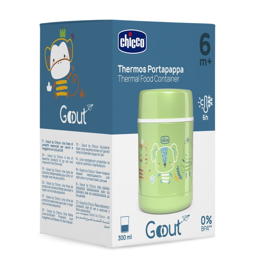 Chicco Goout Термос 300 мл - термос для дитячого харчування зі сталі, тепло до 6 годин, широке горлечко • Салатовий